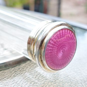 Pink Guilloche Enamel Sterling Silver Toothbrush Jar 1923 (#61787) 1