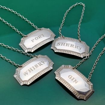 Set Of 4 Sterling Silver Decanter Labels For Gin Port Whisky Sherry (#61788) 1