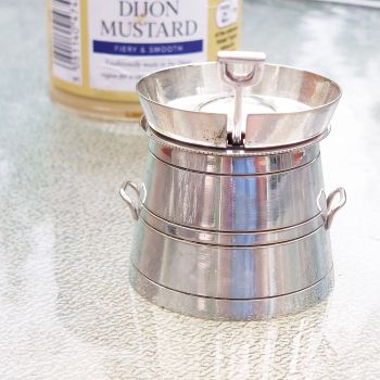 Antique Novelty Milk Churn Mustard Pot  & Spade Spoon - Silver Plated (#61793) 1