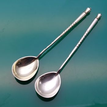 2x 1893 Russian Solid Silver Coffee Spoons Antique (#61794) 1
