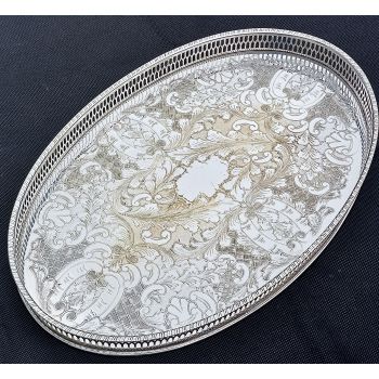 Viners Silver Plated Chased Galleried Serving Tray Vintage (#61802) 1