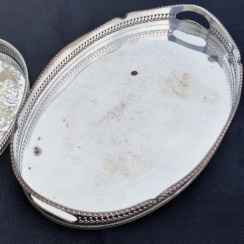 2x Silver Plated Galleried Serving Trays - Wear (#61803) 1