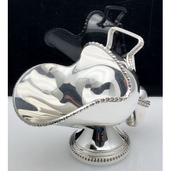 Coal Scuttle Form Sugar Bowl With Scoop - Silver Plated - Vintage Sheffield (#61811) 1