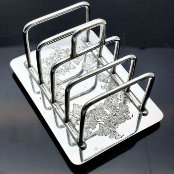 Victorian Silver Plated Toast Rack - Bright Cut Work - Sheffield (#61813) 1
