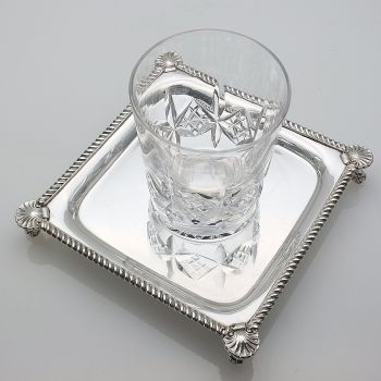Unusual Silver Plated Square Waiter Tray - Claw & Ball Feet - Antique (#61835) 1
