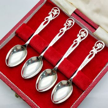 Four Nations Sterling Silver Demitasse Spoons Cased Purvey Edinburgh 1963 (#61854) 1