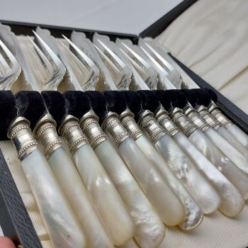Cased Mother Of Pearl Handled Fish Cutlery Set Silver Plated Epns (#61856) 1
