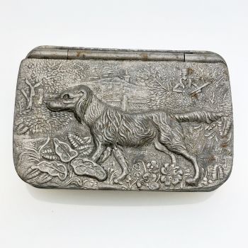 Hunting Scene Retriever Snuff Box - Cornish Pewter - Antique (#61861) 1
