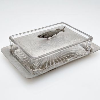 Vintage Pewter & Glass Sardine Dish Barker Bros Unity (#61867) 1