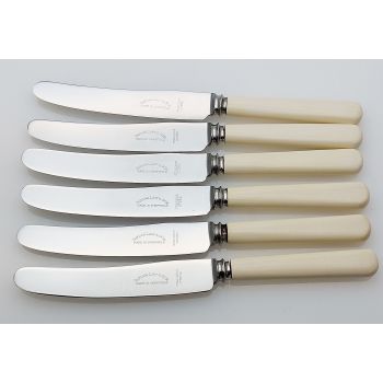 Set Of 6 Tea / Butter Knives Faux Bone Handle Sheffield Steel Vintage Cutlery (#61868) 1