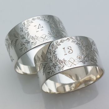 Antique #13 And #14 Ornate Silver Plated Napkin Rings (#61869) 1