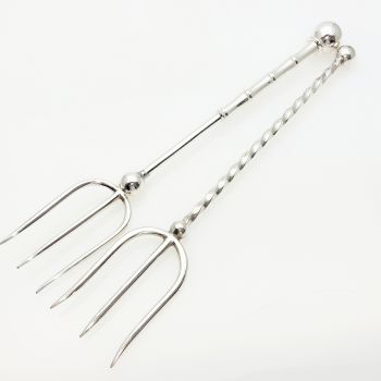 2x Long Ball Finial Bread Forks - Silver Plated - Antique (#61874) 1