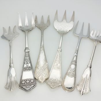 Aesthetic Movement Etc Bread & Meat Serving Forks Silver Plated Antique (#61876) 1
