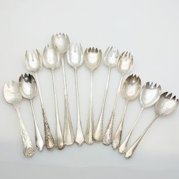12x Pickle Spoons Sporks - Silver Plated - Vintage & Antique Epns (#61879) 1