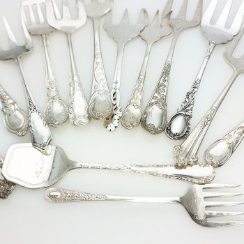 14x Ornate Meat Bread Sardine Serving Forks - Silver Plated - Antique Epns (#61880) 1