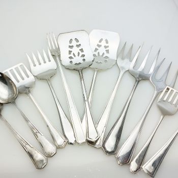 Art Deco Style Servers Serving Forks Bread Meat Pickle Sardine Silver Plated (#61883) 1