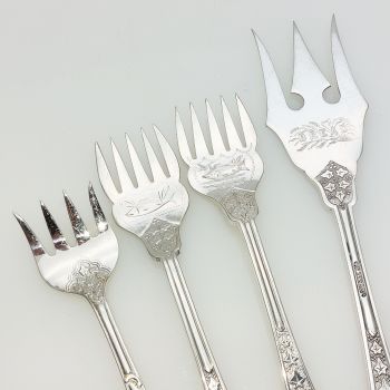 Ivy Pattern Bread & Sardine Forks Silver Plated Victorian Antique (#61885) 1