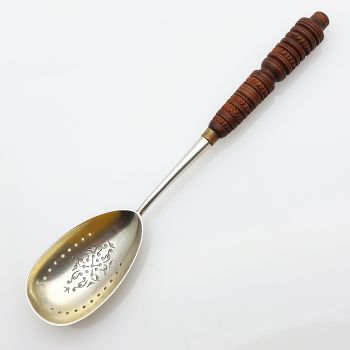 Beautiful Sterling Silver & Carved Wood Handle Serving Spoon 1885 (#61896) 1