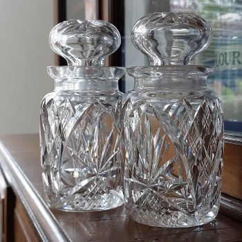 Fine Pair Of Antique Very Heavy Deep Cut Glass Pickle Jars (#61897) 1
