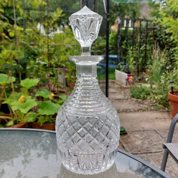 Superb Quality Hobnail Cut Glass & Stepped Ring Neck Decanter Antique (#61898) 1