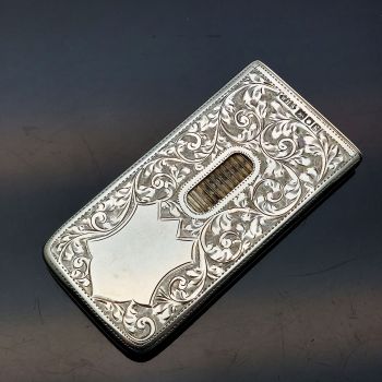 Beautiful Unusual Long Sterling Silver Vesta Case London 1902 Antique (#61902) 1