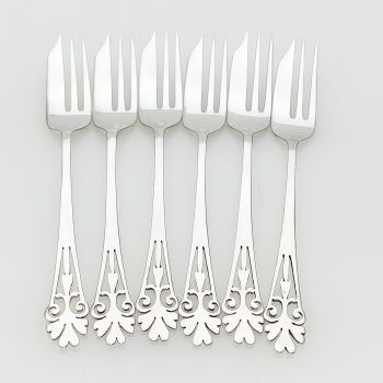 Nice Set Of 6 Cake Forks - Silver Plated Epns - Vintage (#61910) 1