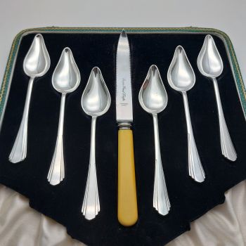 Art Deco Cased Grapefruit Spoons Set - Dixon Silver Plated Sheffield Vintage (#61919) 1