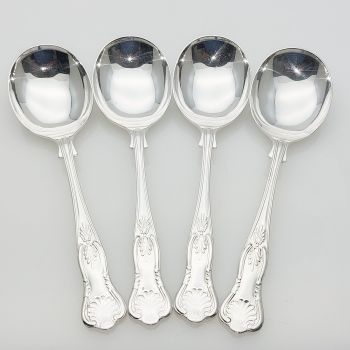 Kings Pattern Set Of 4 Soup Spoons Belvin Plate Epns Silver Plated Vintage (#61926) 1