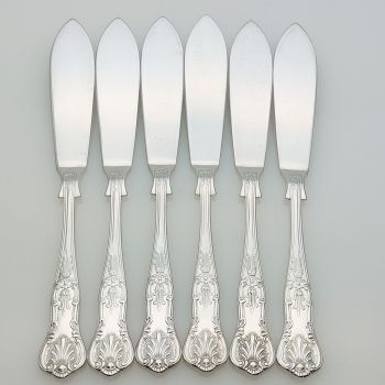 Queens Pattern 6x Fish Eater Knives Epns A1 Silver Plated Vintage (#61930) 1