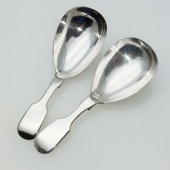 Pair Of Caddy Spoons -  Fiddle Pattern - Hutton Silver Plated Epns - Antique (#61939) 1