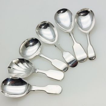6x Fiddle Pattern Caddy Spoons Inc Old Sheffield Plate Silver Plated Antique (#61949) 1