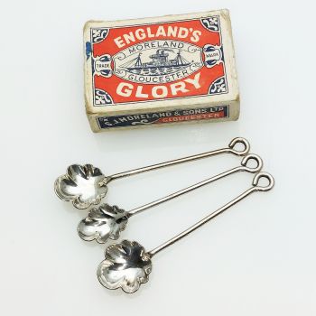 Matching Cute Small Salt & Mustard Spoons Silver Plated Antique (#61957) 1
