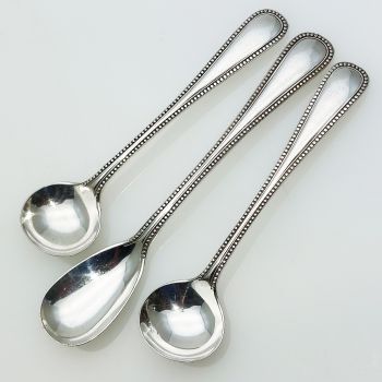 Bead Pattern Large Salt & Mustard Spoons Silver Plated Antique (#61958) 1