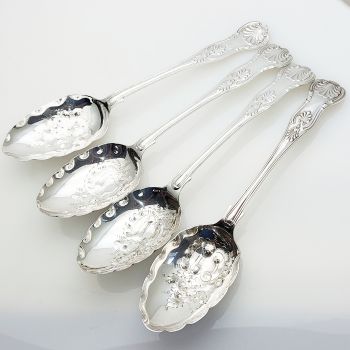 Kings Pattern - 4x Repousse Bowl Serving Spoons Silver Plated Epns (#61972) 1