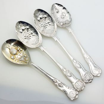Kings Pattern - 4x Berry Bowl Serving Spoons Silver Plated Epns (#61973) 1