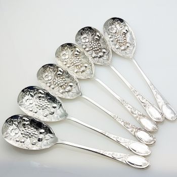 La Regence Style 6x Berry Bowl Serving Spoons Sheffield Epns Silver Plated (#61974) 1