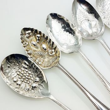 Bead Pattern 5x Berry Bowl Serving Spoons Silver Plated Epns (#61977) 1