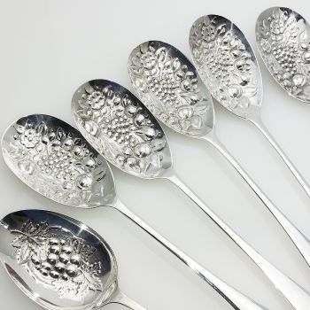 6x Old English Berry Bowl Serving Spoons - Silver Plated Epns (#61978) 1
