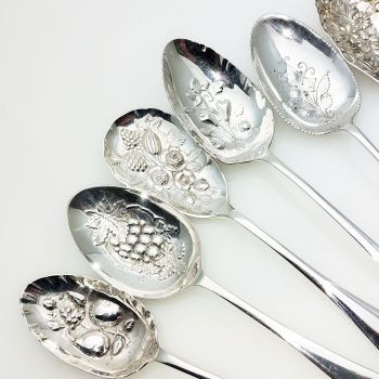 6x Old English Repousse Bowl Serving Spoons - Silver Plated Epns (#61979) 1