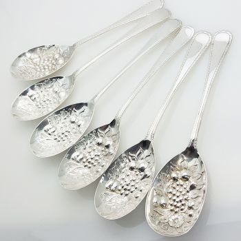 6x Zigzag Pattern Berry Bowl Serving Spoons Silver Plated Epns (#61980) 1
