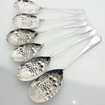 6x Zigzag Pattern Berry Bowl Serving Spoons Epns Silver Plated (#61981) 1