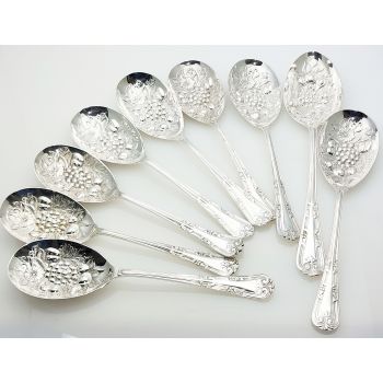 9x Berry Bowl Serving Spoons Same Pattern Epns Silver Plated (#61982) 1