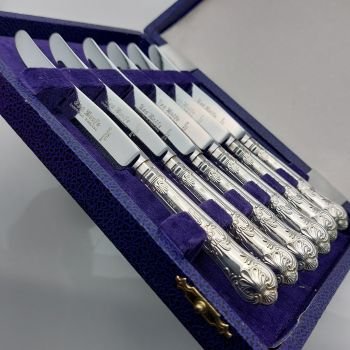 Queens Pattern Sterling Silver Handled Tea Knives Sheffield 1985 Cutlery (#99469) 1