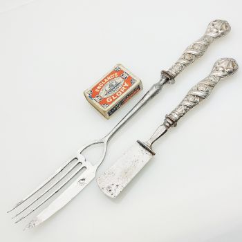 Antique 12 Loth Silver Handled Large Serving Fork & Cheese Server (#99480) 1
