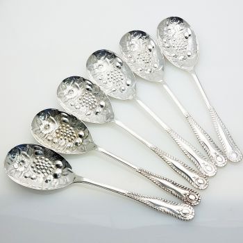 Gadroon Pattern - 6x Berry Bowl Serving Spoons Epns Silver Plated (#99493) 1