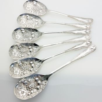 Gadroon Pattern - 6x Berry Bowl Serving Spoons Silver Plated Epns (#99494) 1