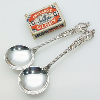 Pair Of Brodrene Lohne Norwegian 830 Silver Dobbel Rokokko Pudding Spoons (#99496) 1