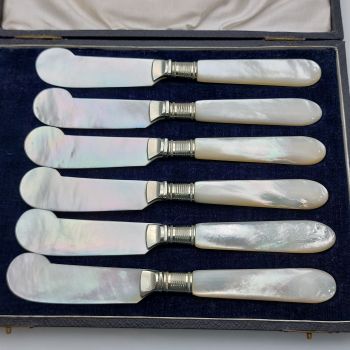 Fabulous Set Of 6 Mother Of Pearl Caviar Spreaders - Antique (#99498) 1