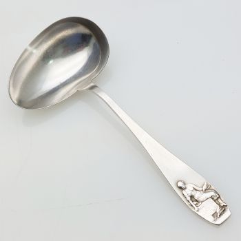 German Lady Feeding Doves 800 Standard Silver Feeding Spoon Antique (#99501) 1