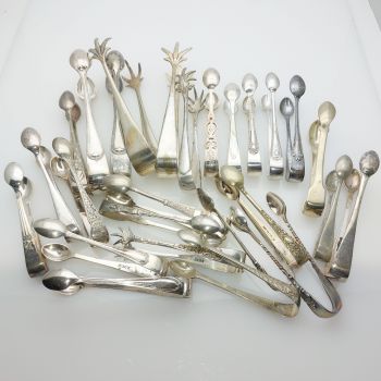 Bulk Lot 26x Silver Plated Sugar Tongs Incl Claw Nip Ice Tongs Antique & Vintage (#99510) 1